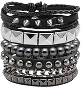 Amazon.com: Eigso 4 Pcs Punk Leather Bracelet Hematite Black